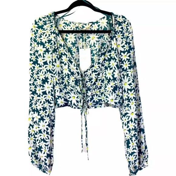 ZARA Teal Daisy Floral Print Crop Top - NWT - Size medium - Picture 1 of 5